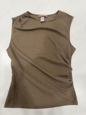 H&M Olive Brown Sleeveless Ruched Tank Top